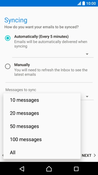 Press the required setting.