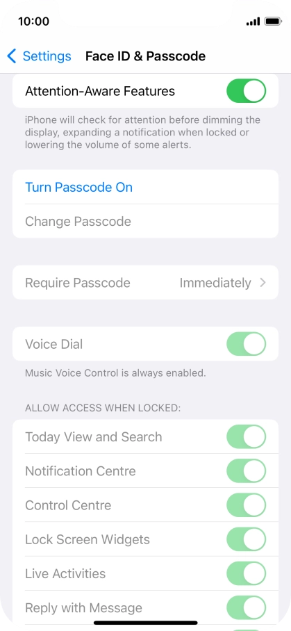 Press Turn Passcode On and key in a phone lock code of your own choice twice.