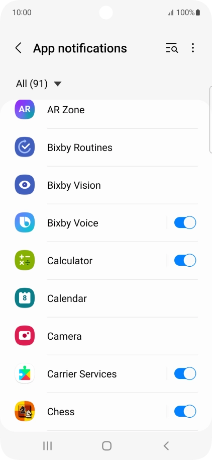 Press the indicators next to the required apps to turn the function on or off.