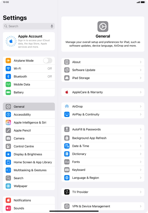 Press Apple Account.