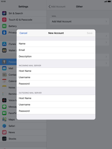 Press Username and key in the username for your email account.