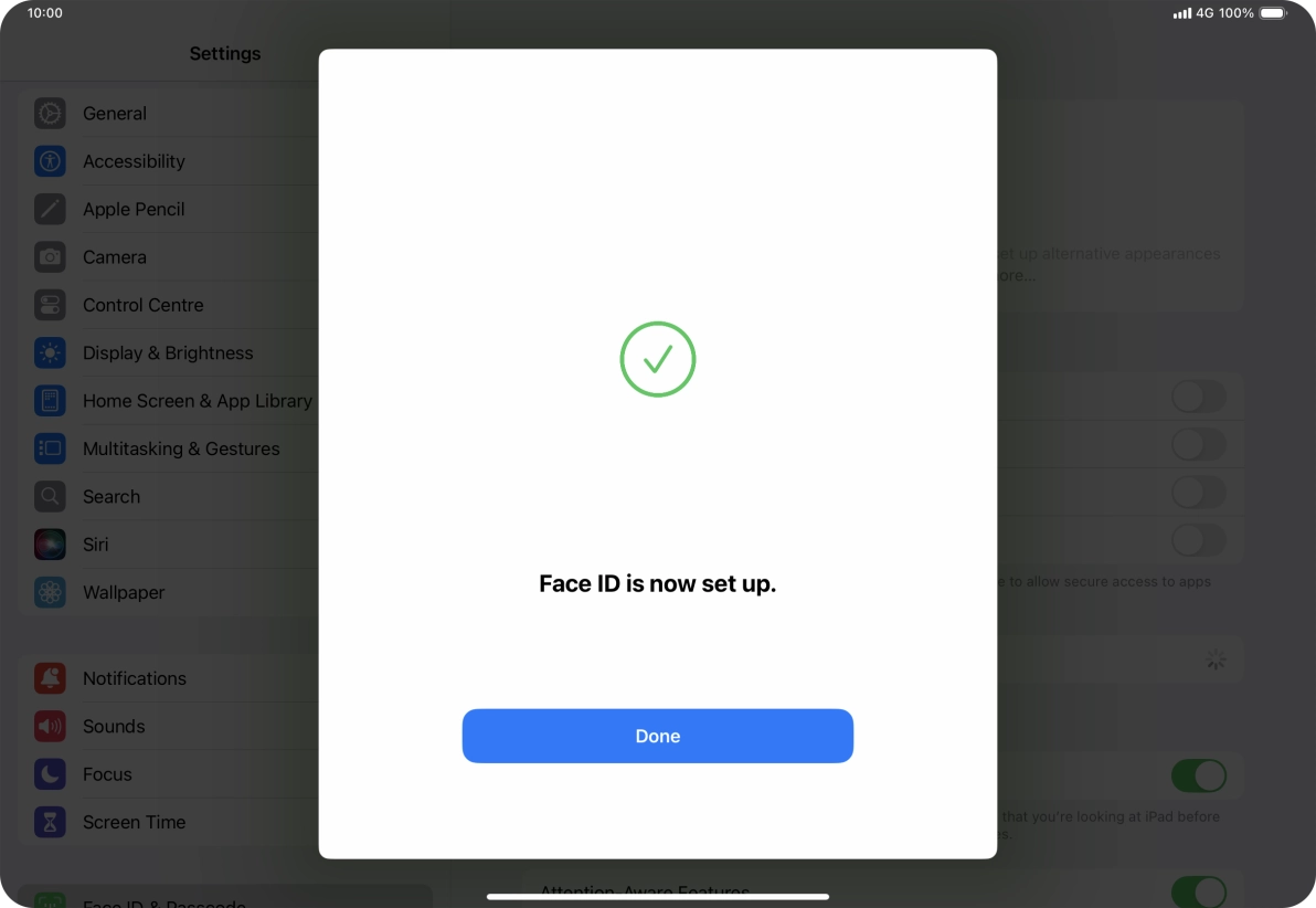 Press Done. If you haven't previously selected a lock code, key in a code of your own choice twice.