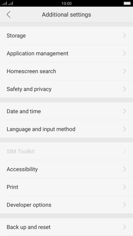 Press Back up and reset.