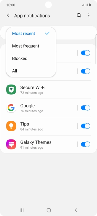 Press the required setting.