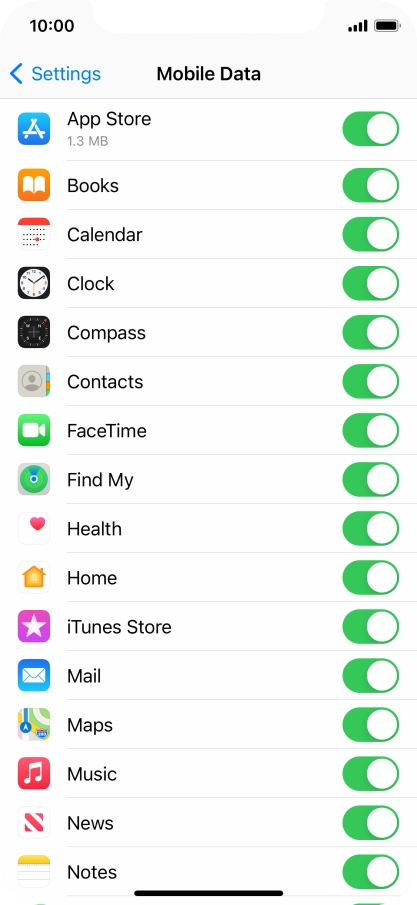 Press the indicators next to the required applications to turn the function on or off.