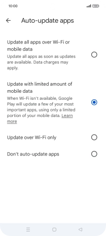 To turn on automatic update of apps using mobile network, press Update all apps over Wi-Fi or mobile data.