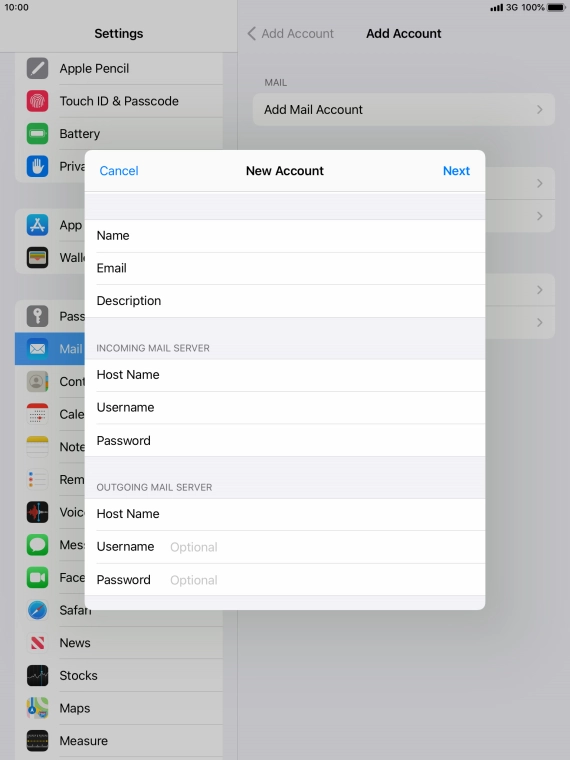 Press Username and key in the username for your email account. Press Username and key in the username for your email account.