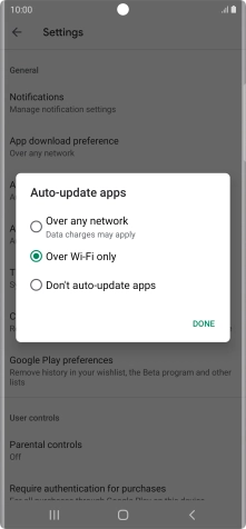 To turn on automatic update of apps using mobile network, press Over any network.