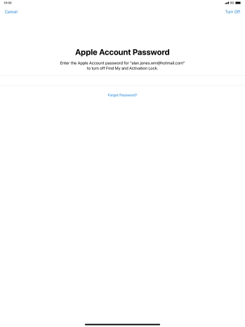 Key in the password for your Apple ID and press Turn Off. Wait a moment while the factory default settings are restored. Follow the instructions on the screen to set up your tablet and prepare it for use. Key in the password for your Apple ID and press Turn Off. Wait a moment while the factory default settings are restored. Follow the instructions on the screen to set up your tablet and prepare it for use.