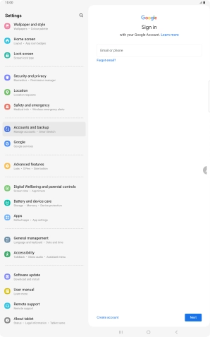 If you don't have a Google account, press Create account and follow the instructions on the screen to create an account.