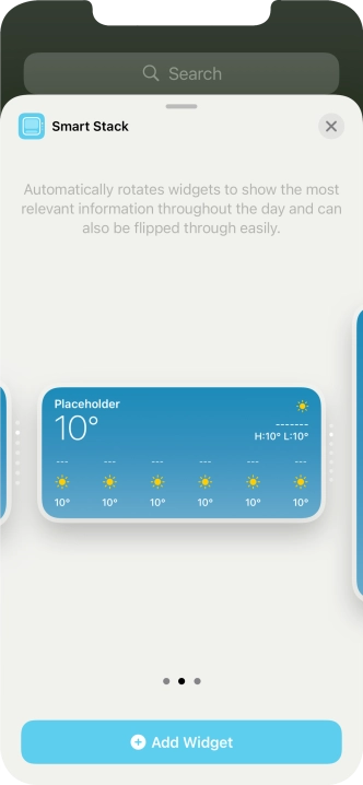 Slide your finger right or left on the screen to select the required widget size.