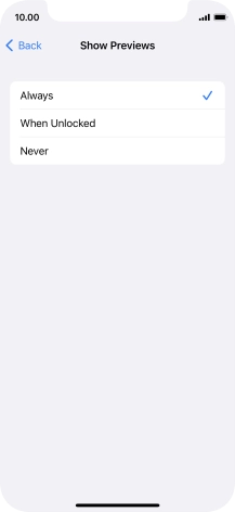 To select notification preview on the lock screen, press Always.