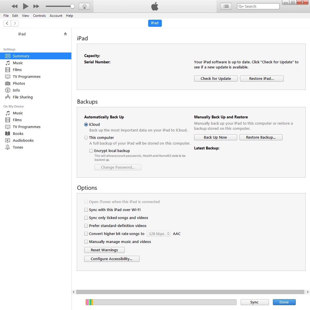 Click Back Up Now and wait while the tablet memory is backed up.