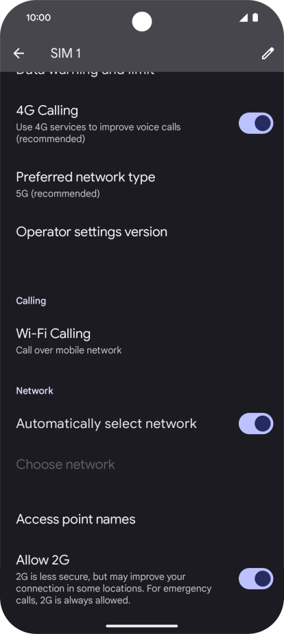 Press Preferred network type.