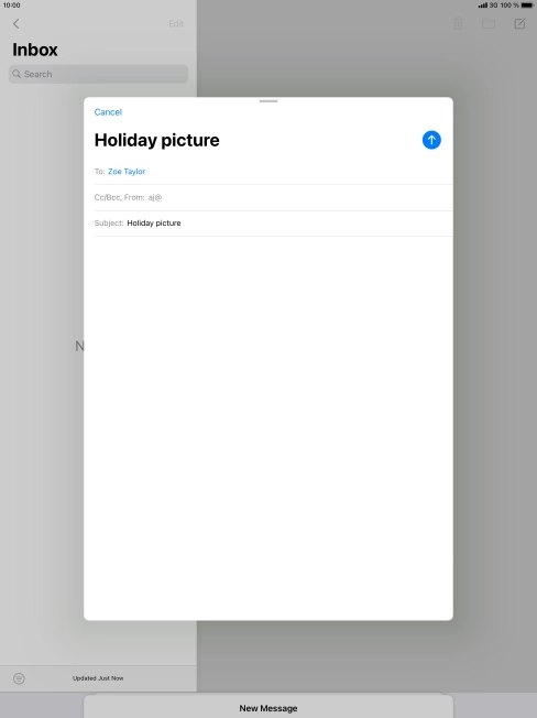 Press the text input field and write the text for your email message.