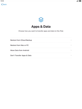 You can restore content from an iCloud backup when your tablet is activated for the first time and after a factory reset. When this screen is displayed, your tablet is ready to restore content from an iCloud backup.
