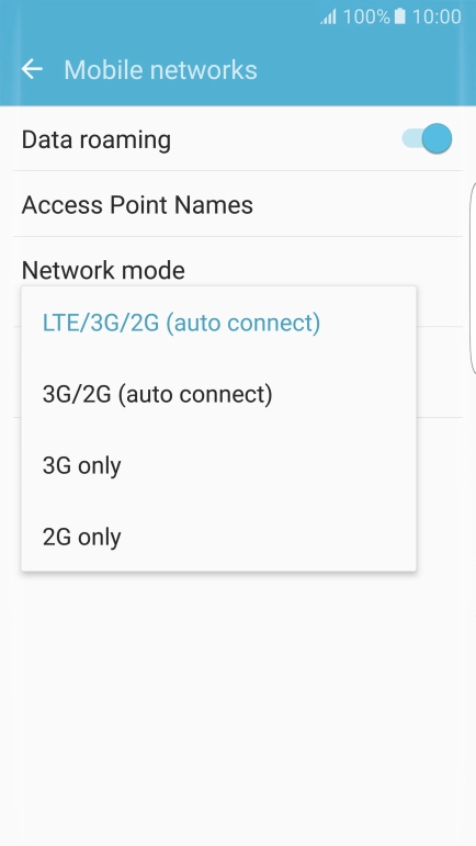 Press the required network mode.
