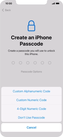 Follow the instructions on the screen to turn on use of phone lock code or press Don't Use Passcode.