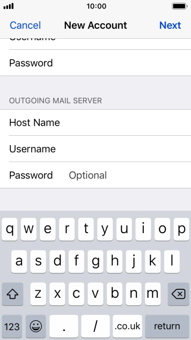 Press Password and key in the password for your email account. Please note that if you're using Vodafone's outgoing server, leave the password field empty.