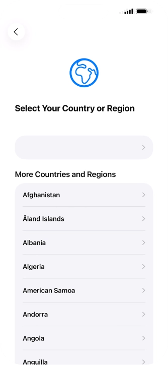 Press the required country or area. Press the required country or area.