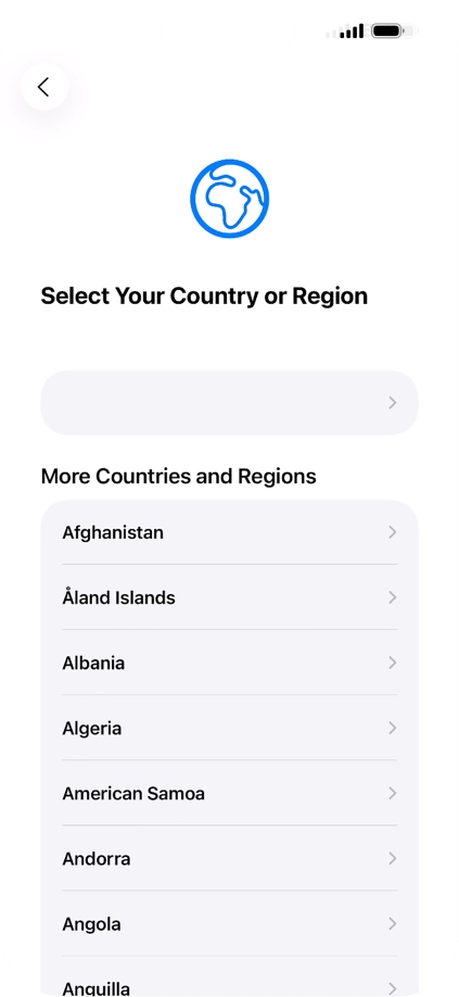 Press the required country or area. Press the required country or area.