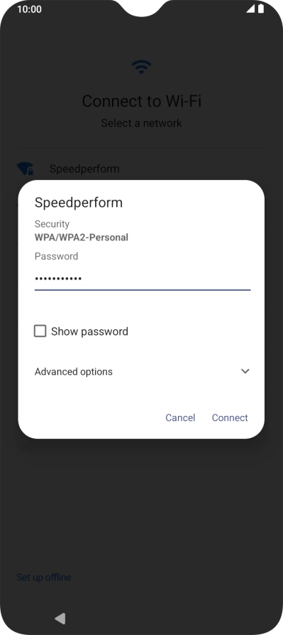 Key in the password for the Wi-Fi network and press Connect.