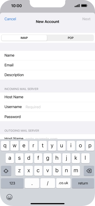 Press Username and key in the username for your email account.