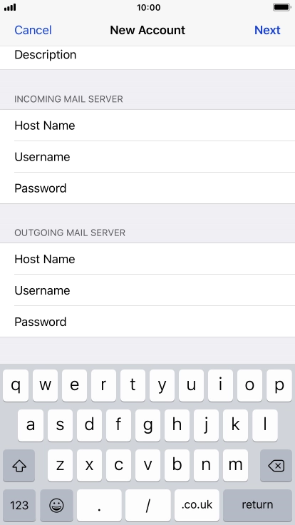 Press Username and key in the username for your email account. Please note that if you're using Vodafone's outgoing server, leave the username field empty.