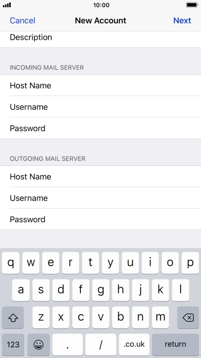Press Username and key in the username for your email account. Please note that if you're using Vodafone's outgoing server, leave the username field empty.