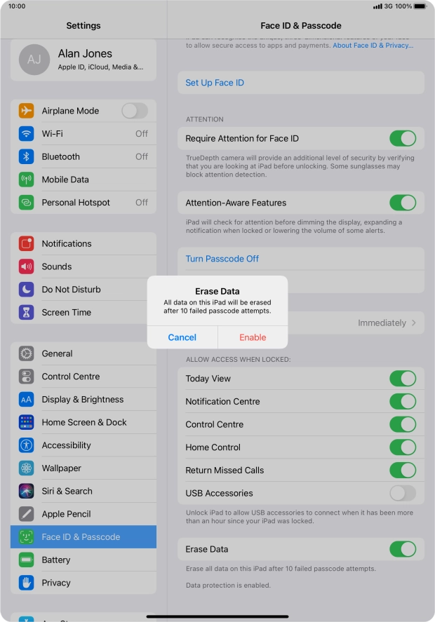 If you turn on the function, press Enable. If you turn on the function, press Enable.