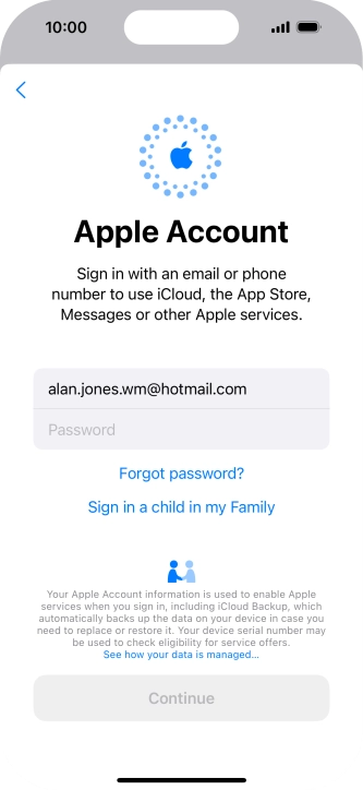 Press Password and key in the password for your Apple ID.