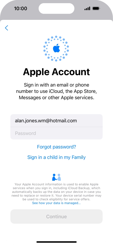 Press Password and key in the password for your Apple ID.