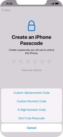 Follow the instructions on the screen to turn on use of phone lock code or press Don't Use Passcode.