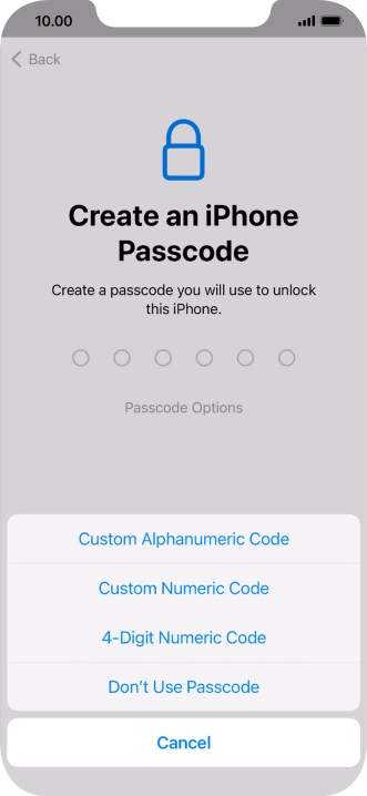 Follow the instructions on the screen to turn on use of phone lock code or press Don't Use Passcode.