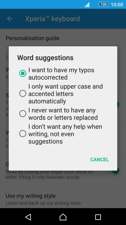 Press I never want to have any words or letters replaced.
