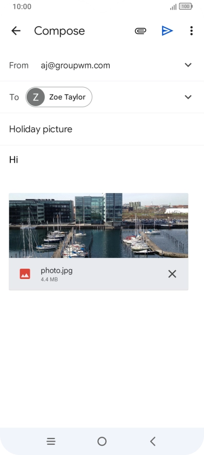 Press the send icon when you've finished your email message.
