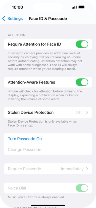 Press Turn Passcode On and key in a phone lock code of your own choice twice.