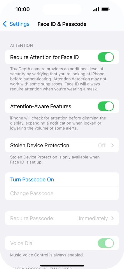 Press Turn Passcode On and key in a phone lock code of your own choice twice.