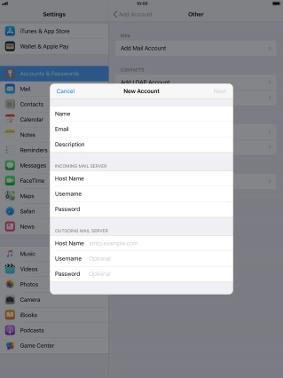 Press Host Name and key in the name of your email provider's outgoing server. Please note that if you can't send email messages when using your email provider's outgoing server, key in smtp.vodafone.net.au (Vodafone's outgoing server).