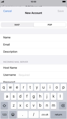 Press Username and key in the username for your email account.