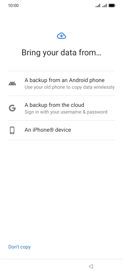 Press the required setting and follow the instructions on the screen to transfer the content from another phone.