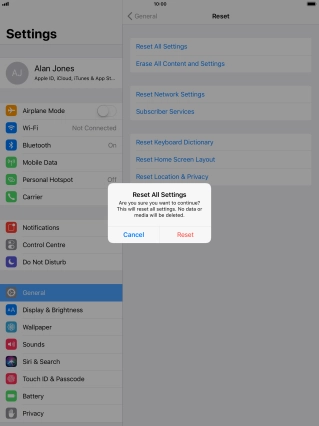 Press Reset. Wait a moment while the factory default settings are restored. 
Follow the instructions on the screen to set up your tablet and prepare it for use.
