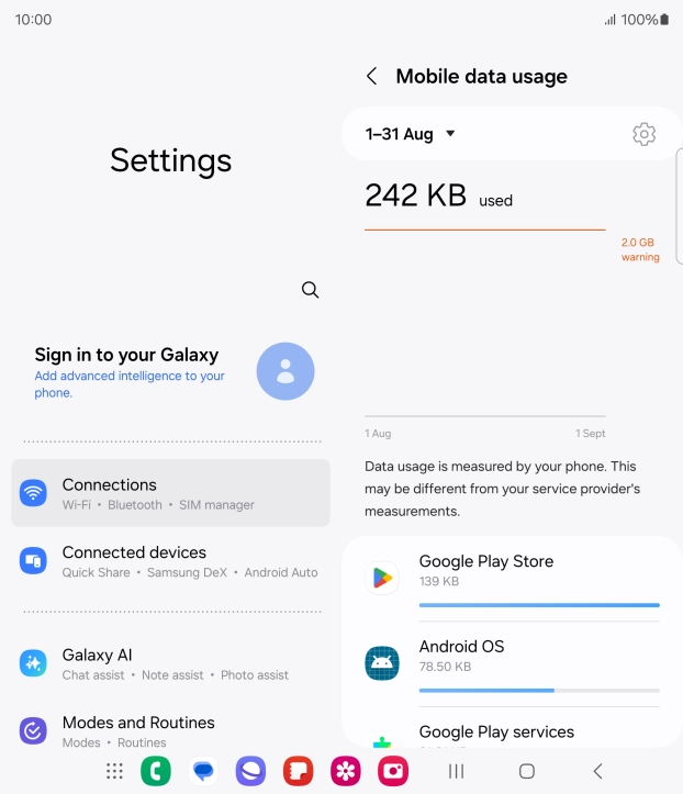The data usage for each application is displayed below the name of the application.