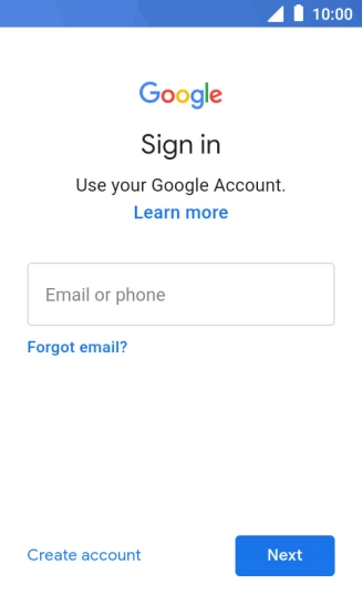 If you don't have a Google account, press Create account and follow the instructions on the screen to create an account.