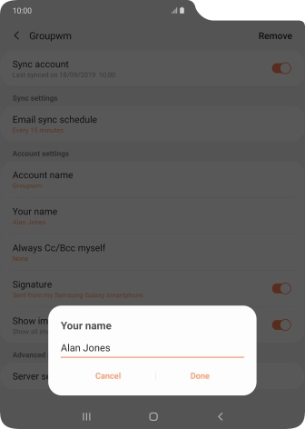Key in the required sender name and press Done.