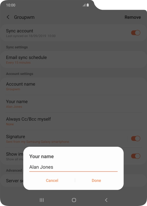 Key in the required sender name and press Done.