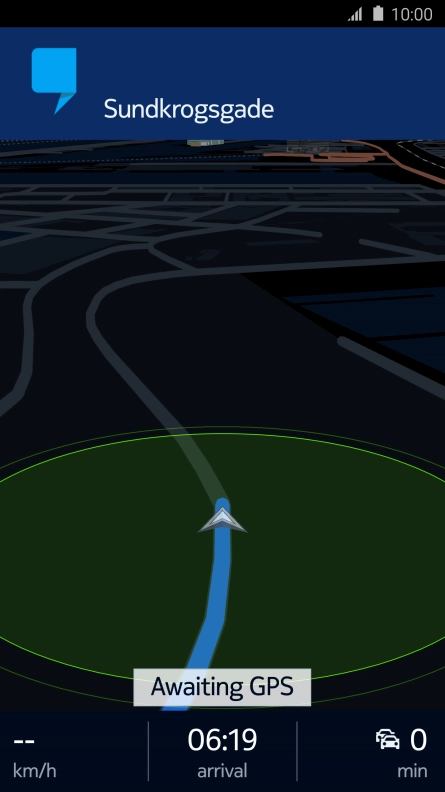 The travel information at the bottom of the screen shows your estimated time of arrival and distance to destination.