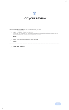 Press the fields next to the required settings to select them.