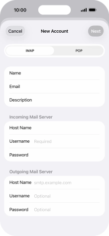 Press Username and key in the username for your email account. Press Username and key in the username for your email account.