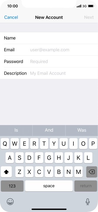 Press Email and key in your email address.